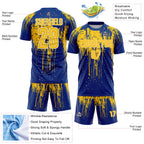 Custom Royal Yellow-White Dripping Splatte Pattern Sports Sublimation Soccer Uniform Jersey