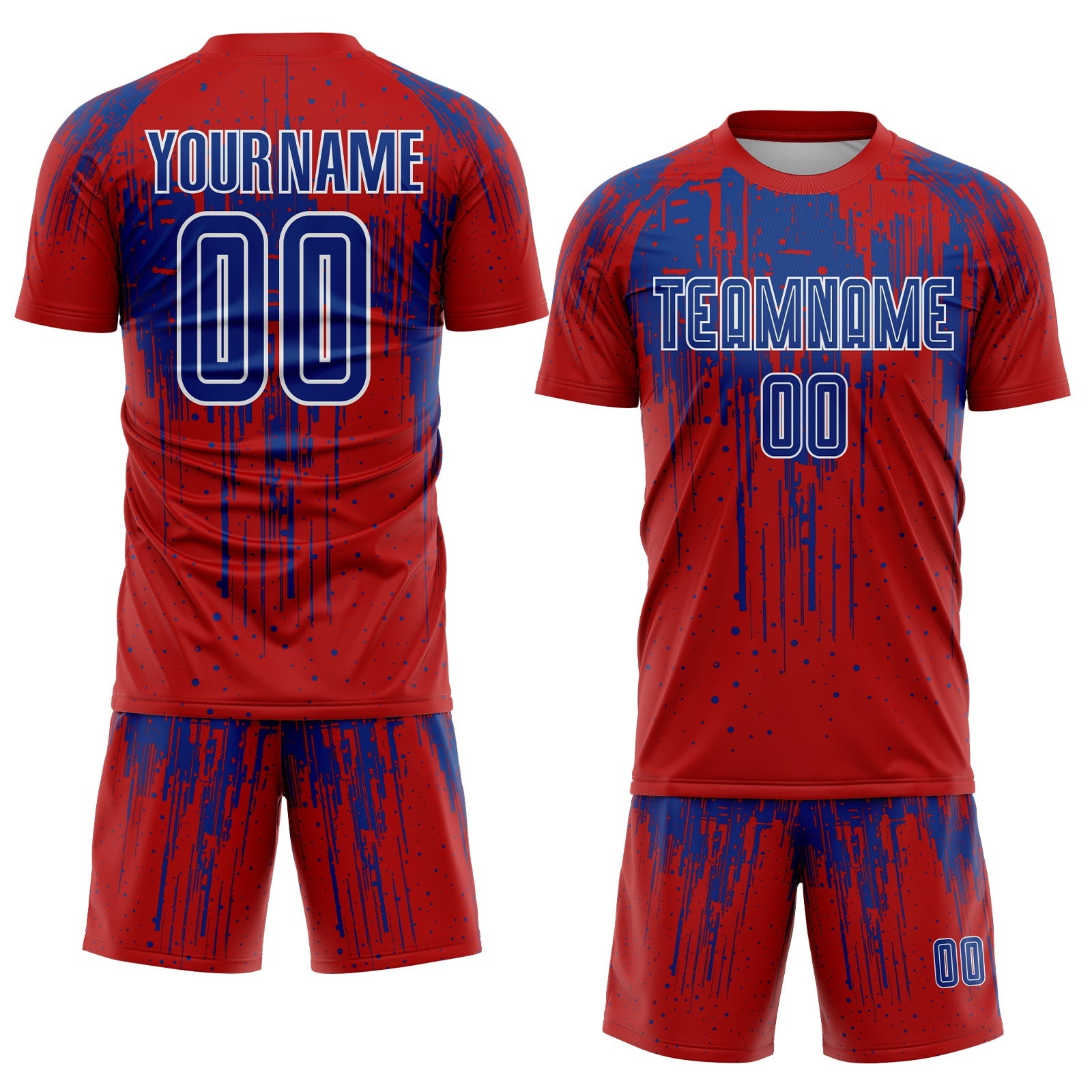 Custom Red Royal-White Dripping Splatte Pattern Sports Sublimation Soccer Uniform Jersey