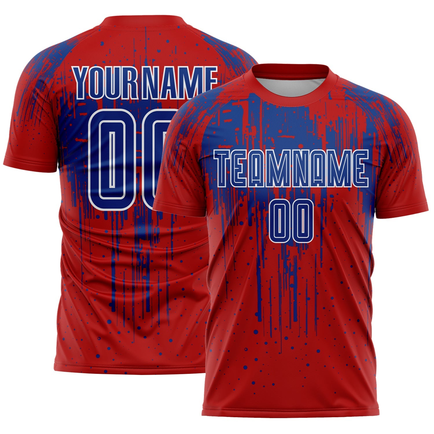 Custom Red Royal-White Dripping Splatte Pattern Sports Sublimation Soccer Uniform Jersey