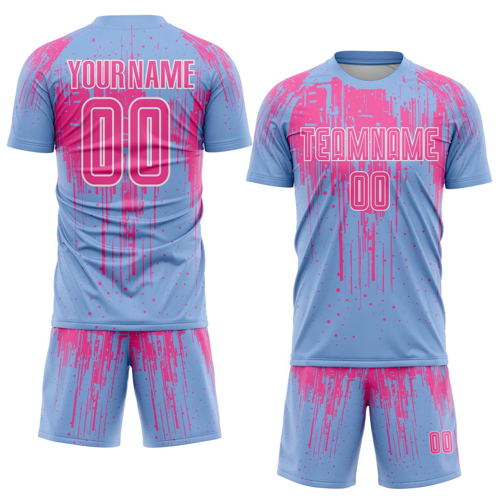 Custom Light Blue Pink-White Dripping Splatte Pattern Sports Sublimation Soccer Uniform Jersey
