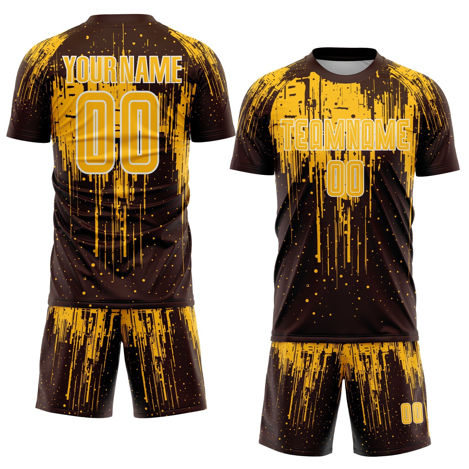 Custom Brown Gold-White Dripping Splatte Pattern Sports Sublimation Soccer Uniform Jersey