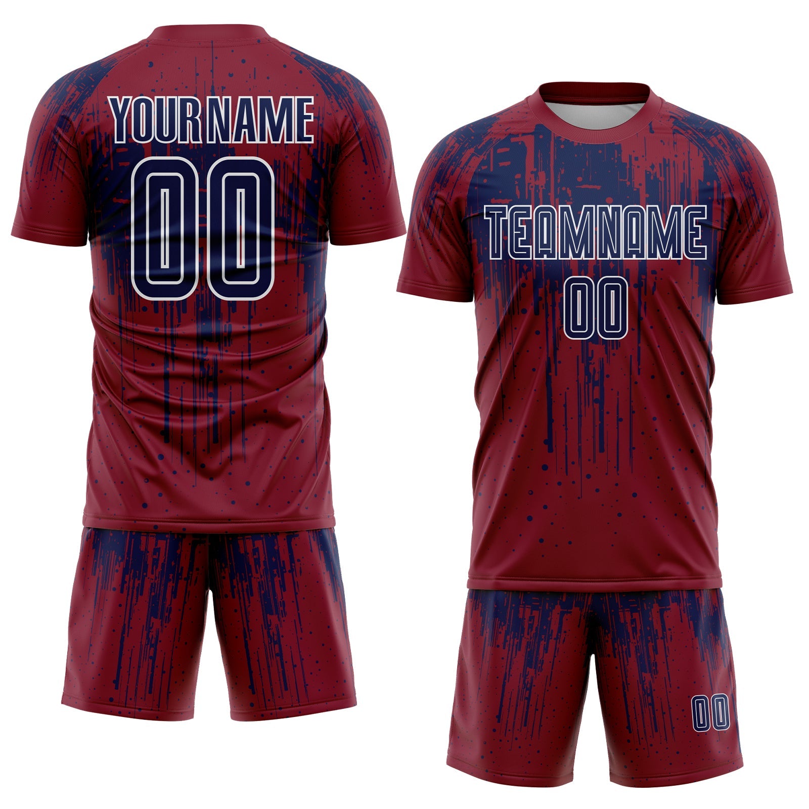 Custom Crimson Navy-White Dripping Splatte Pattern Sports Sublimation Soccer Uniform Jersey