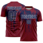 Custom Crimson Navy-White Dripping Splatte Pattern Sports Sublimation Soccer Uniform Jersey