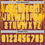 Custom Burgundy Gold-White Dripping Splatte Pattern Sports Sublimation Soccer Uniform Jersey