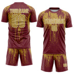 Custom Burgundy Old Gold-White Dripping Splatte Pattern Sports Sublimation Soccer Uniform Jersey