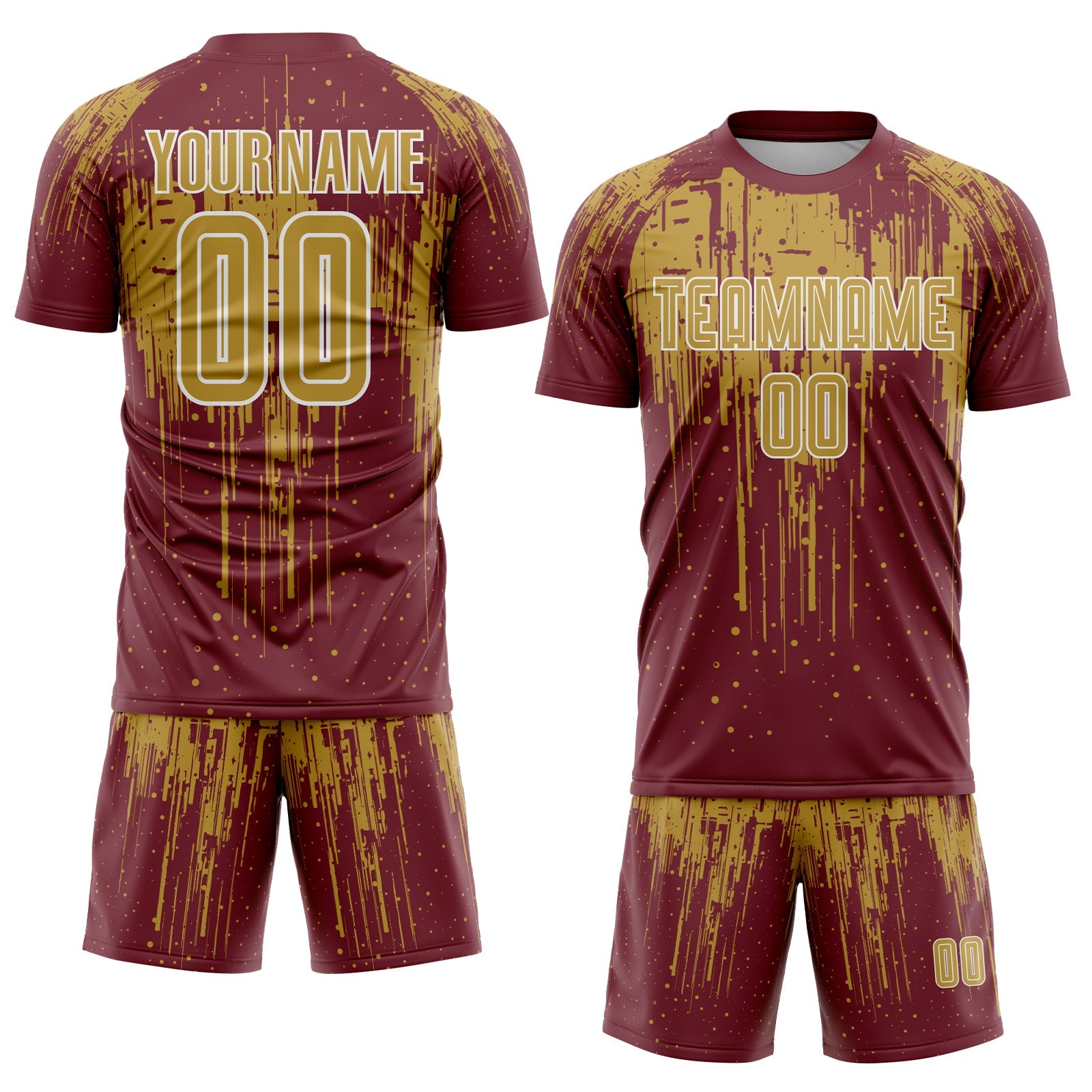 Custom Burgundy Old Gold-White Dripping Splatte Pattern Sports Sublimation Soccer Uniform Jersey