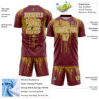 Custom Burgundy Old Gold-White Dripping Splatte Pattern Sports Sublimation Soccer Uniform Jersey