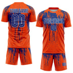 Custom Orange Royal-White Dripping Splatte Pattern Sports Sublimation Soccer Uniform Jersey