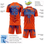 Custom Orange Royal-White Dripping Splatte Pattern Sports Sublimation Soccer Uniform Jersey