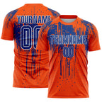 Custom Orange Royal-White Dripping Splatte Pattern Sports Sublimation Soccer Uniform Jersey