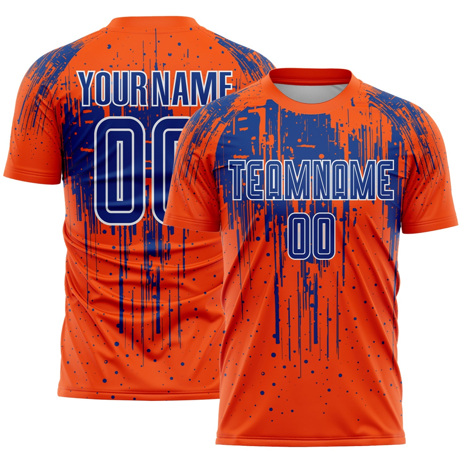 Custom Orange Royal-White Dripping Splatte Pattern Sports Sublimation Soccer Uniform Jersey