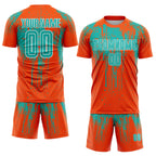 Custom Orange Aqua-White Dripping Splatte Pattern Sports Sublimation Soccer Uniform Jersey