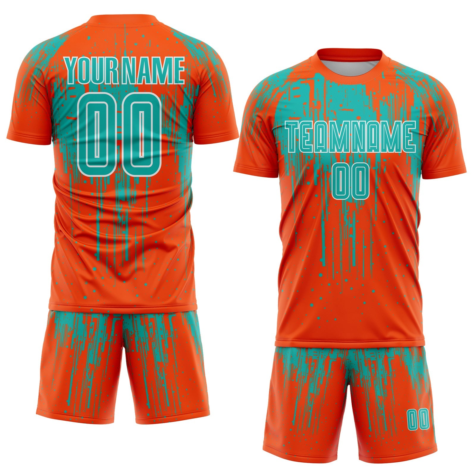 Custom Orange Aqua-White Dripping Splatte Pattern Sports Sublimation Soccer Uniform Jersey