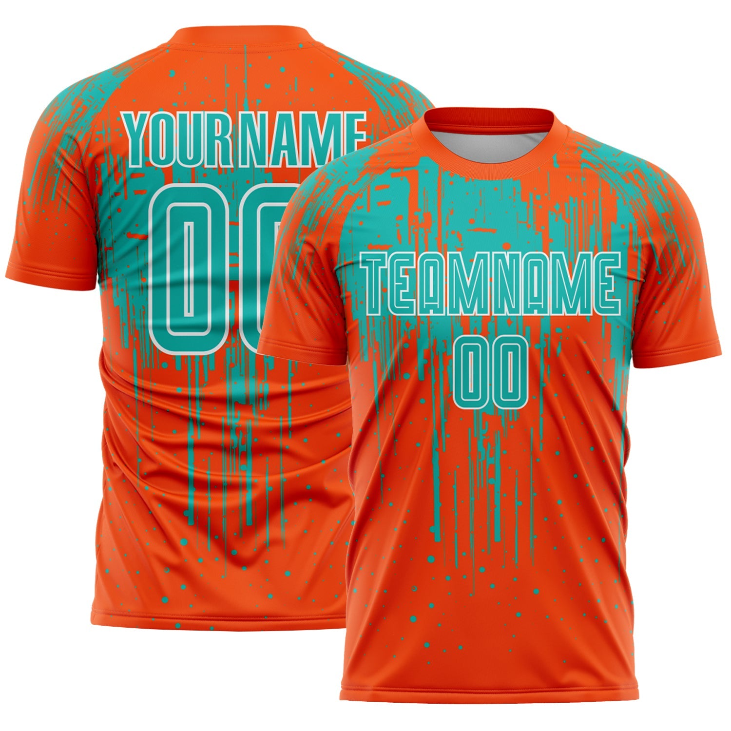 Custom Orange Aqua-White Dripping Splatte Pattern Sports Sublimation Soccer Uniform Jersey