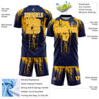 Custom Navy Gold-White Dripping Splatte Pattern Sports Sublimation Soccer Uniform Jersey