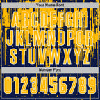 Custom Navy Gold-White Dripping Splatte Pattern Sports Sublimation Soccer Uniform Jersey