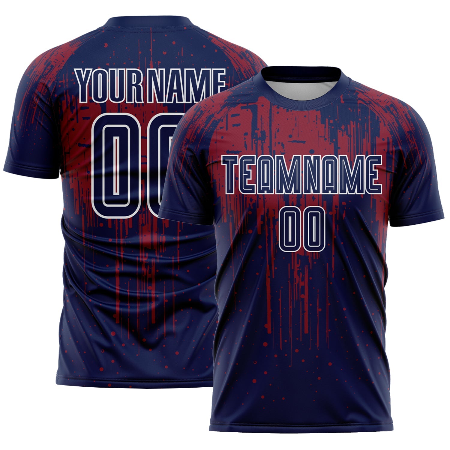 Custom Navy Crimson-White Dripping Splatte Pattern Sports Sublimation Soccer Uniform Jersey
