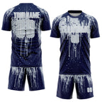 Custom Navy Silver-White Dripping Splatte Pattern Sports Sublimation Soccer Uniform Jersey