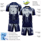 Custom Navy Silver-White Dripping Splatte Pattern Sports Sublimation Soccer Uniform Jersey