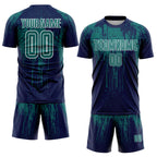Custom Navy Teal-White Dripping Splatte Pattern Sports Sublimation Soccer Uniform Jersey