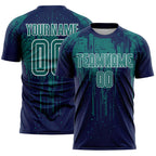 Custom Navy Teal-White Dripping Splatte Pattern Sports Sublimation Soccer Uniform Jersey