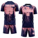 Custom Navy Medium Pink-White Dripping Splatte Pattern Sports Sublimation Soccer Uniform Jersey