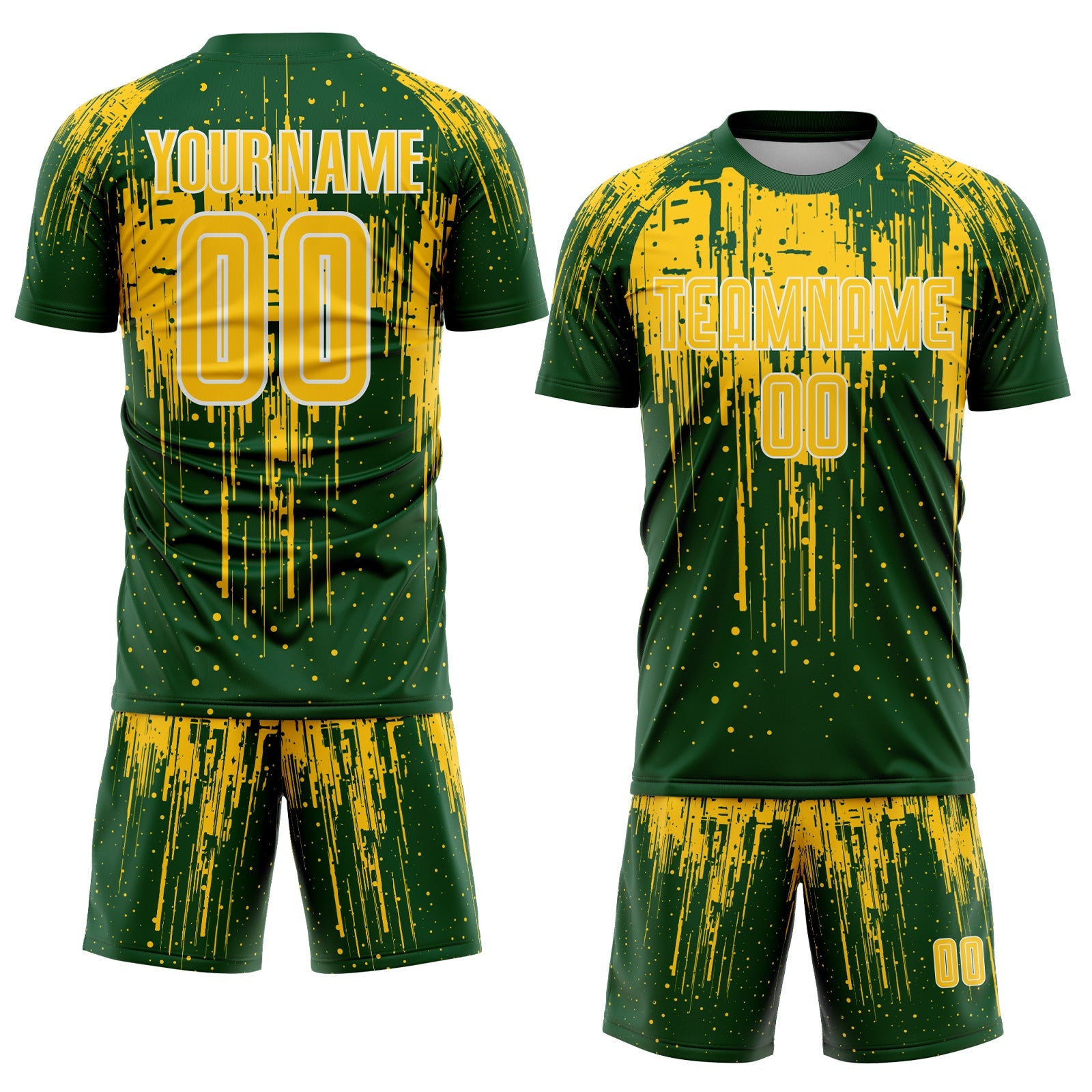 Custom Green Yellow-White Dripping Splatte Pattern Sports Sublimation Soccer Uniform Jersey