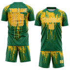 Custom Kelly Green Gold-White Dripping Splatte Pattern Sports Sublimation Soccer Uniform Jersey