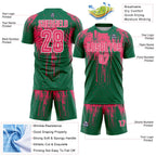 Custom Kelly Green Neon Pink-White Dripping Splatte Pattern Sports Sublimation Soccer Uniform Jersey