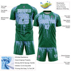 Custom Kelly Green Light Blue-White Dripping Splatte Pattern Sports Sublimation Soccer Uniform Jersey