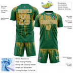 Custom Kelly Green Old Gold-White Dripping Splatte Pattern Sports Sublimation Soccer Uniform Jersey