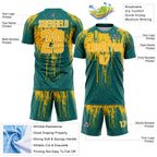 Custom Teal Gold-White Dripping Splatte Pattern Sports Sublimation Soccer Uniform Jersey