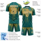 Custom Teal Old Gold-White Dripping Splatte Pattern Sports Sublimation Soccer Uniform Jersey