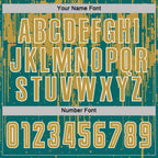 Custom Teal Old Gold-White Dripping Splatte Pattern Sports Sublimation Soccer Uniform Jersey