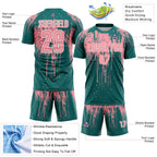 Custom Teal Medium Pink-White Dripping Splatte Pattern Sports Sublimation Soccer Uniform Jersey