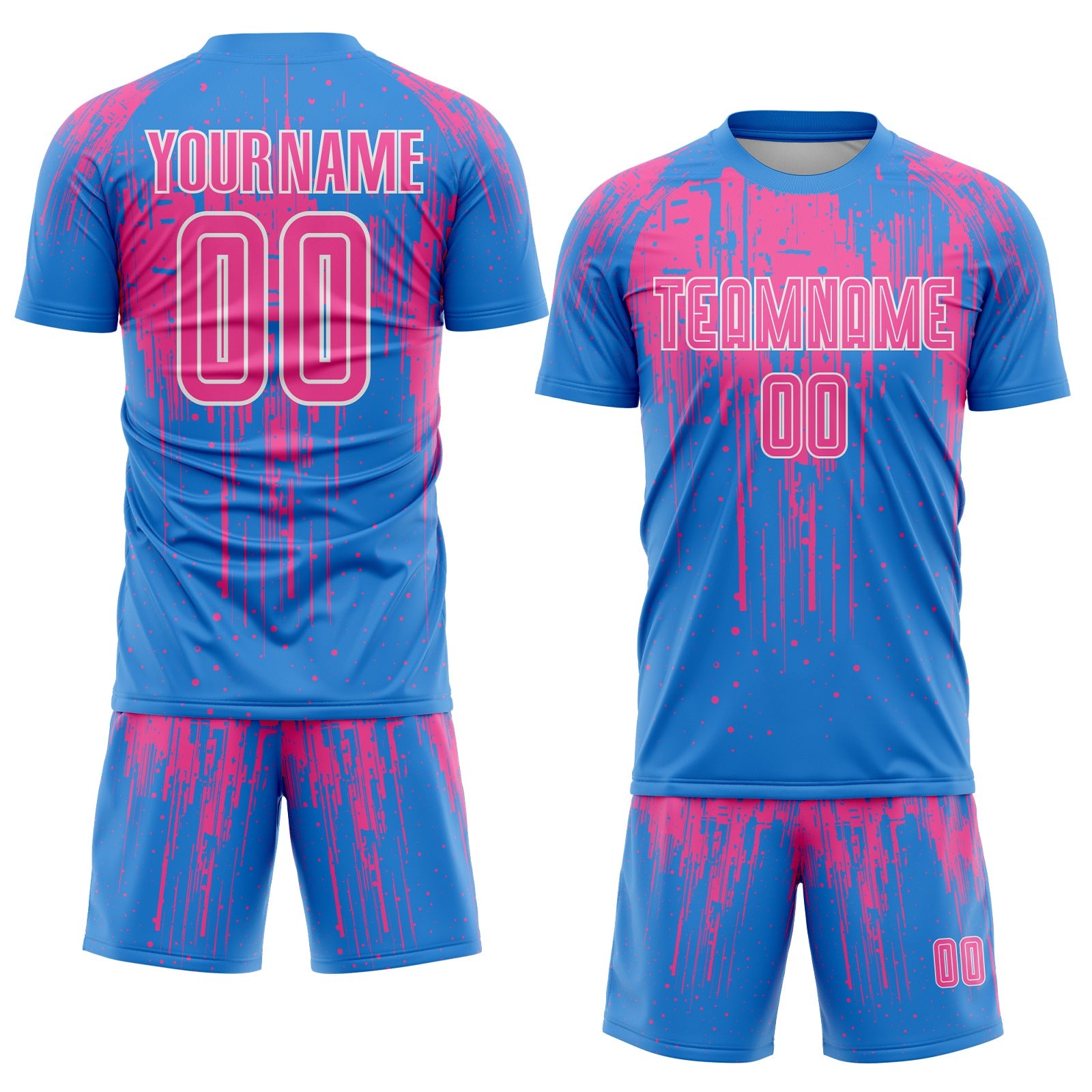 Custom Powder Blue Pink-White Dripping Splatte Pattern Sports Sublimation Soccer Uniform Jersey