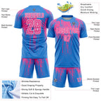 Custom Powder Blue Pink-White Dripping Splatte Pattern Sports Sublimation Soccer Uniform Jersey