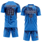 Custom Powder Blue Navy-White Dripping Splatte Pattern Sports Sublimation Soccer Uniform Jersey