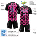 Custom Black Pink-Light Blue Geometric Shapes Sports Sublimation Soccer Uniform Jersey