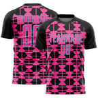Custom Black Pink-Light Blue Geometric Shapes Sports Sublimation Soccer Uniform Jersey