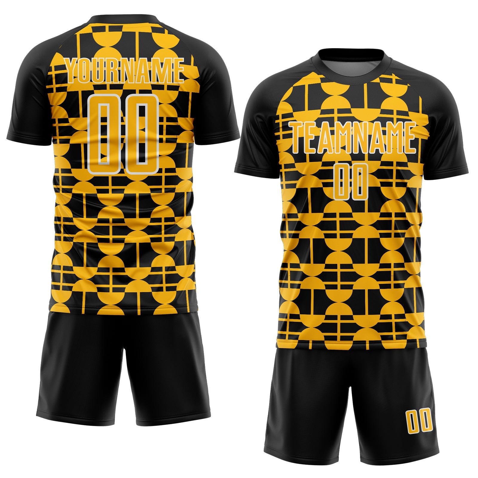 Custom Black Gold-White Geometric Shapes Sports Sublimation Soccer Uniform Jersey