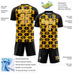Custom Black Gold-White Geometric Shapes Sports Sublimation Soccer Uniform Jersey