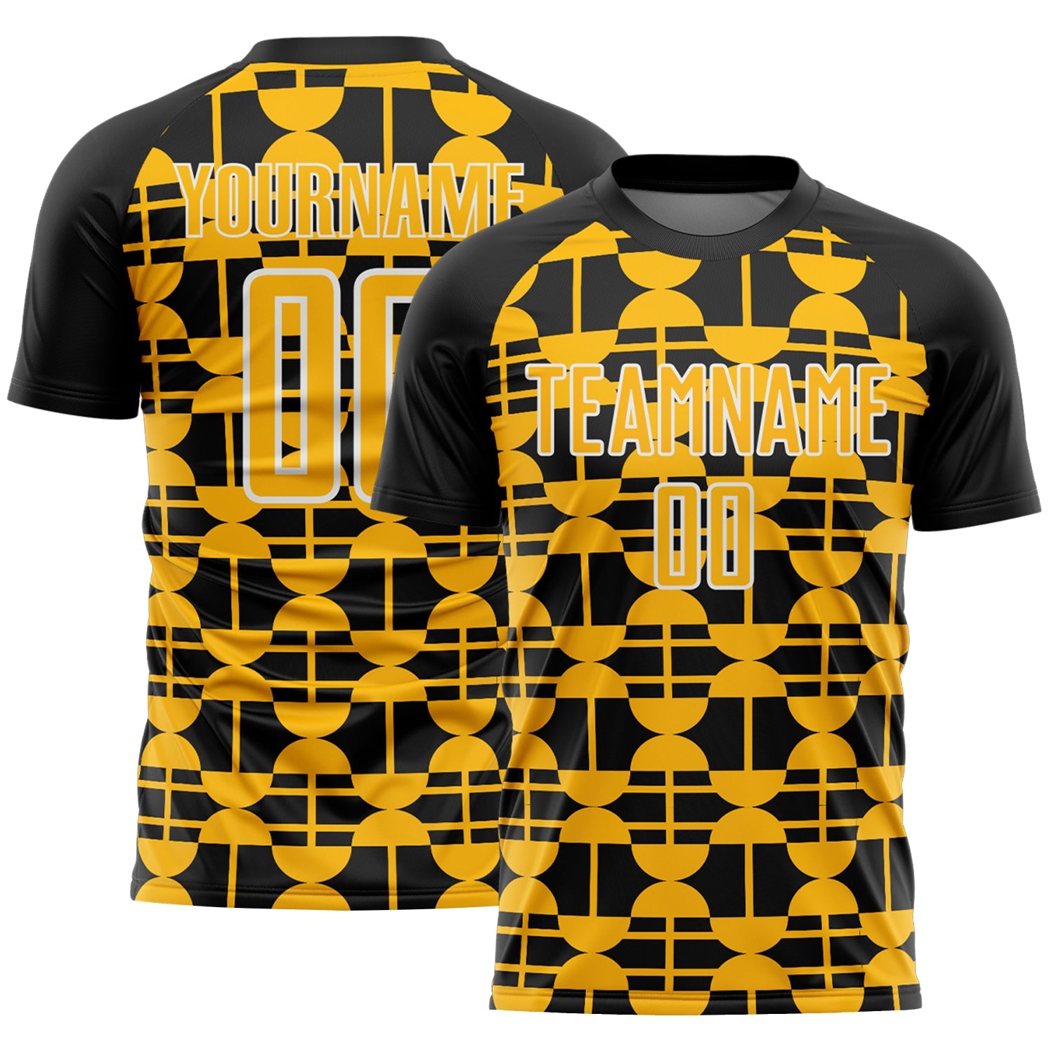 Custom Black Gold-White Geometric Shapes Sports Sublimation Soccer Uniform Jersey