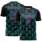 Custom Black Teal-Pink Geometric Shapes Sports Sublimation Soccer Uniform Jersey