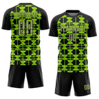 Custom Black Neon Green-Purple Geometric Shapes Sports Sublimation Soccer Uniform Jersey