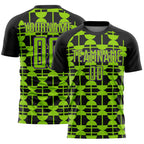 Custom Black Neon Green-Purple Geometric Shapes Sports Sublimation Soccer Uniform Jersey