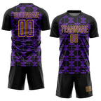 Custom Black Purple-Yellow Geometric Shapes Sports Sublimation Soccer Uniform Jersey