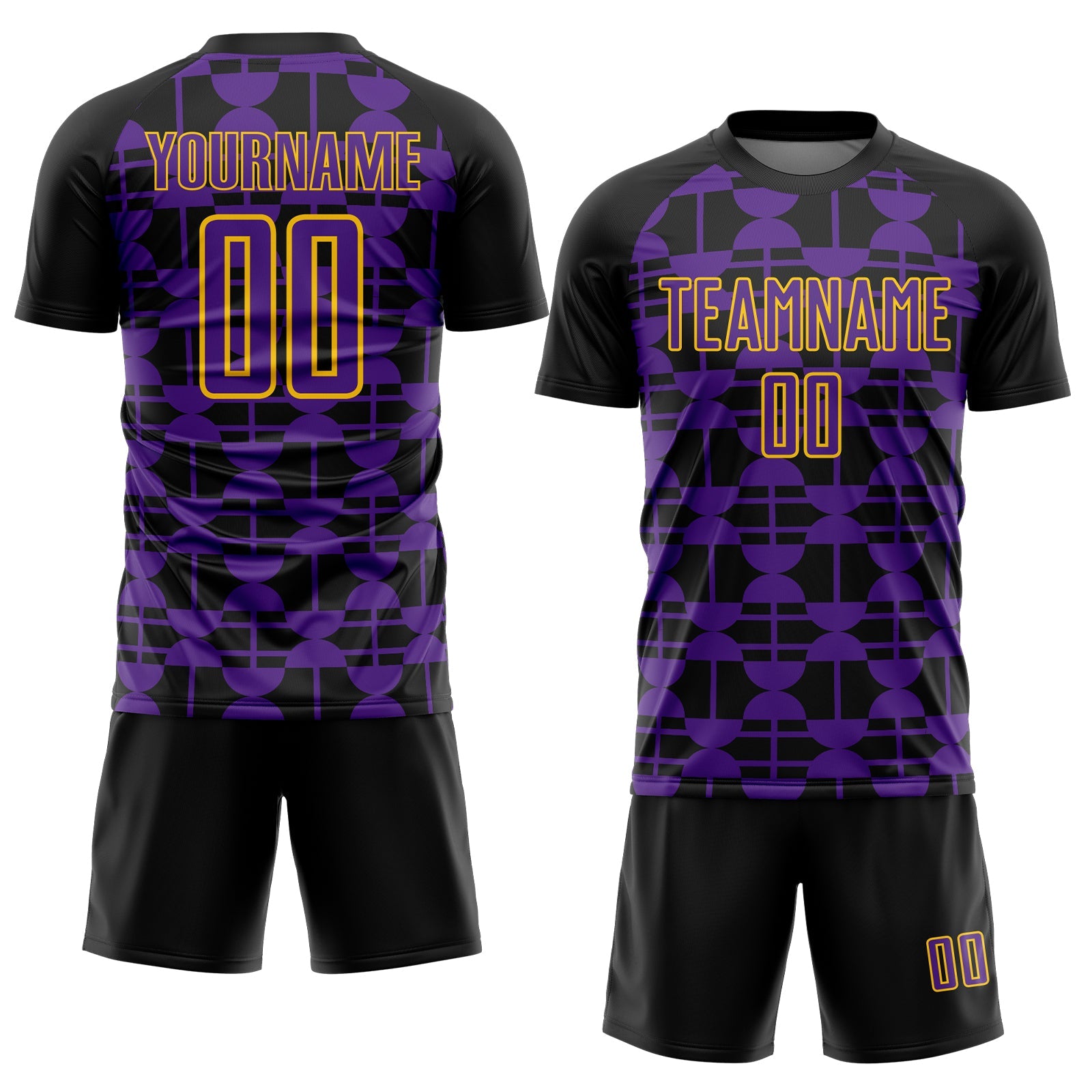 Custom Black Purple-Yellow Geometric Shapes Sports Sublimation Soccer Uniform Jersey