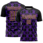 Custom Black Purple-Yellow Geometric Shapes Sports Sublimation Soccer Uniform Jersey