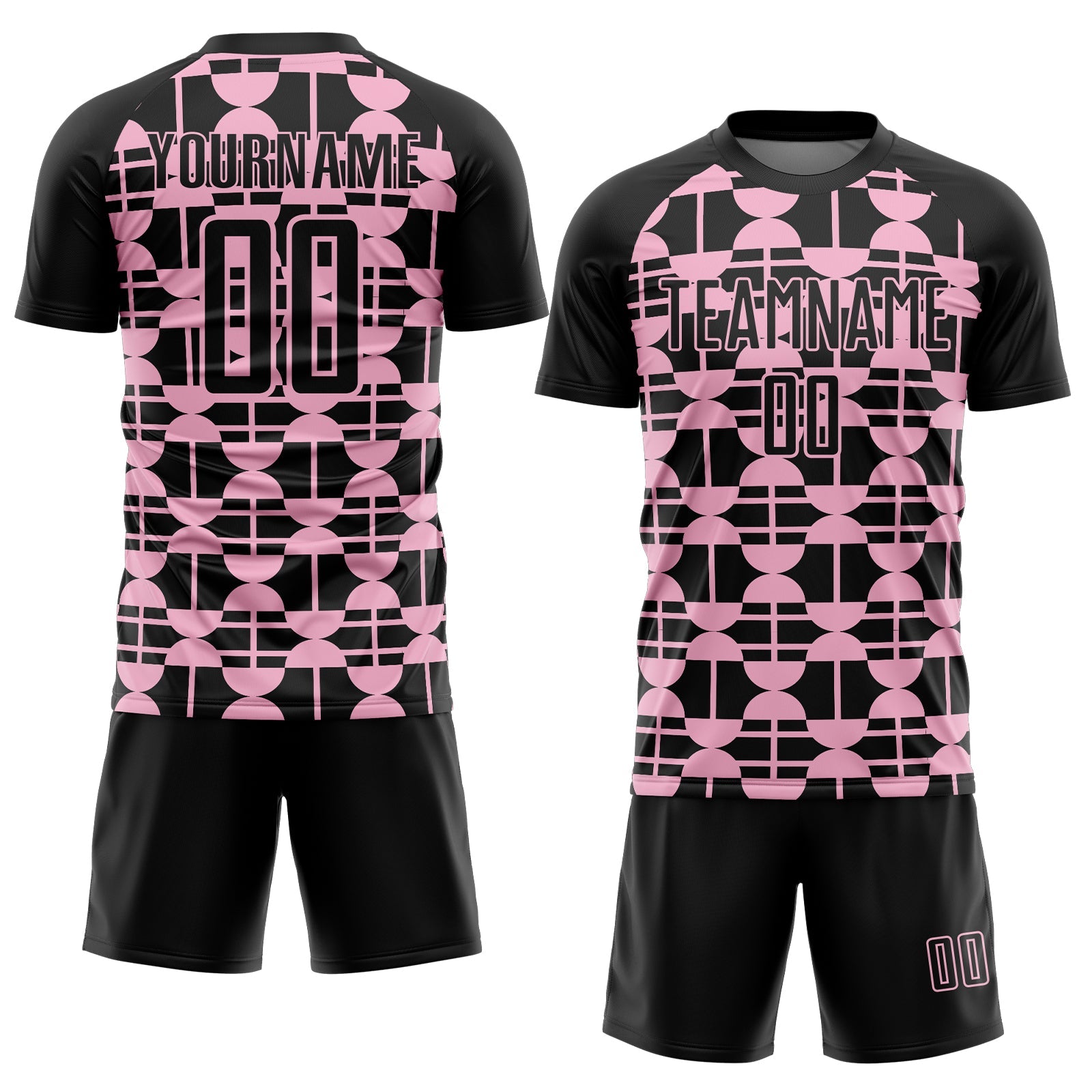 Custom Black Light Pink Geometric Shapes Sports Sublimation Soccer Uniform Jersey